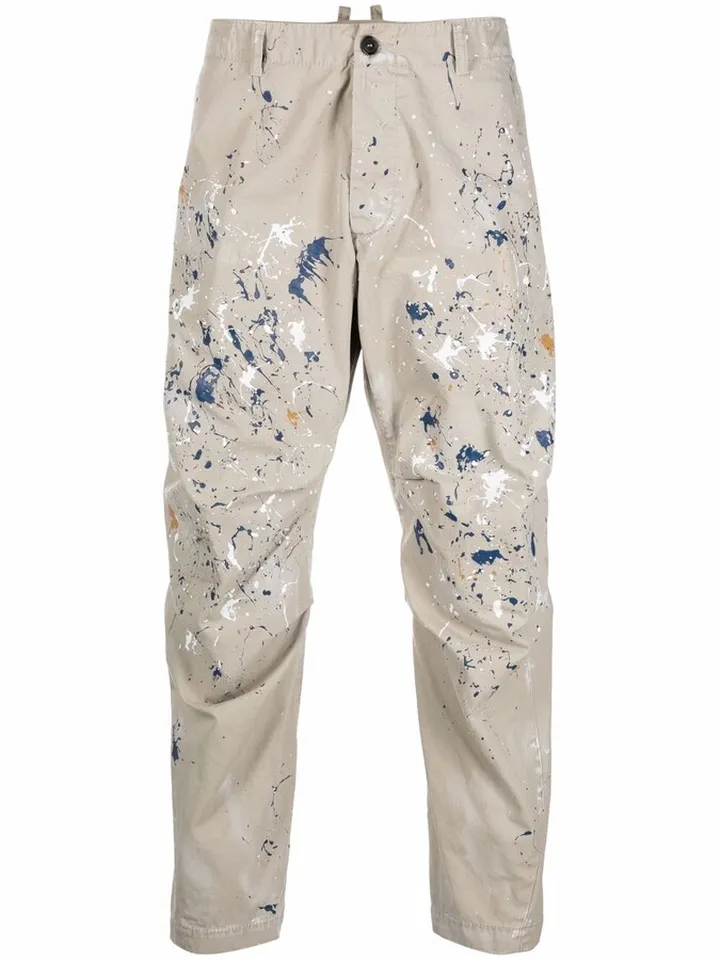 Cropped Paint-Splatter Trousers