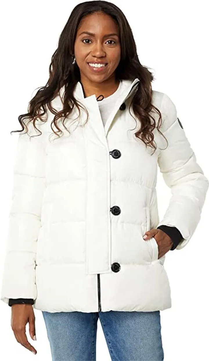 LAUREN Ralph Lauren Recycle Poly Snorkel Jacket with Faux Fur Hood (Cream) Women's Clothing