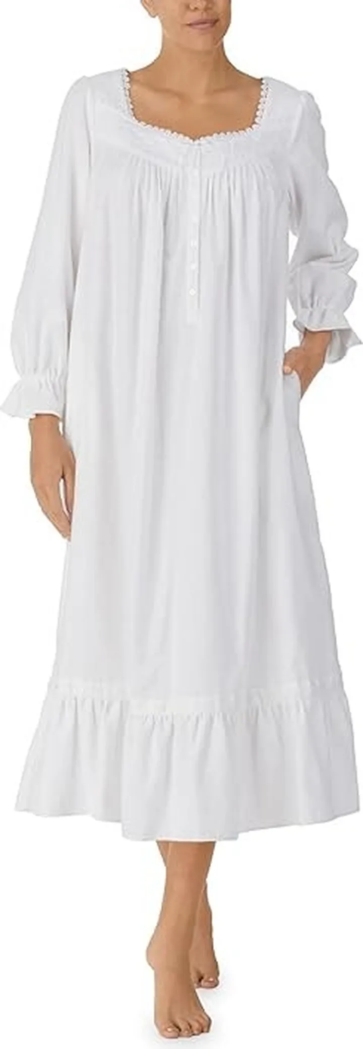 Eileen West Long Sleeve Flannel Ballet Gown (White) Women's Pajama
