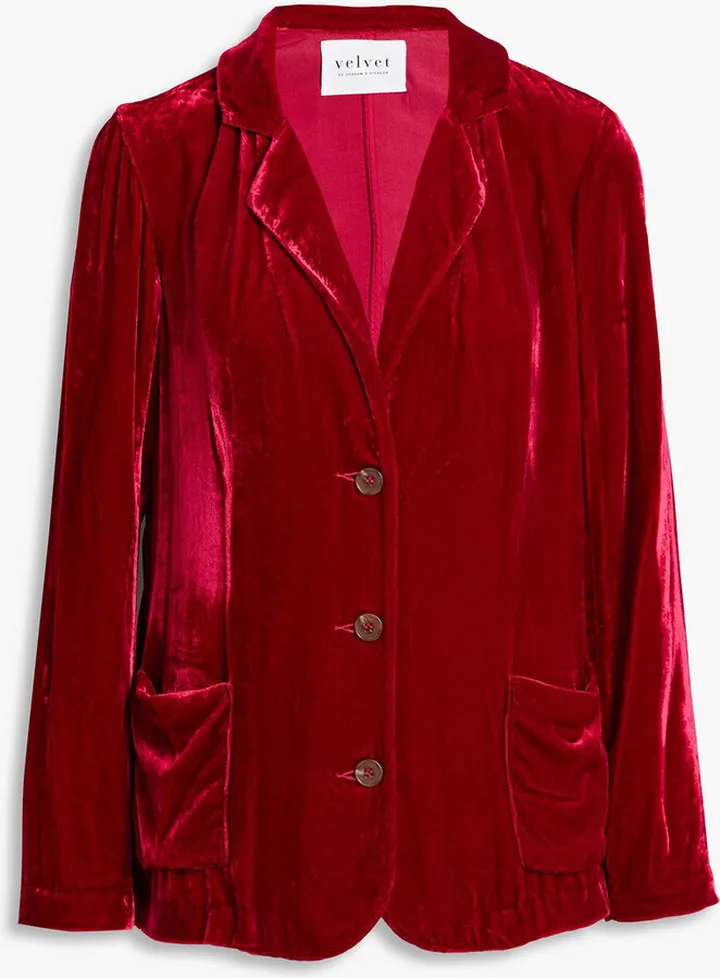 Pleated crushed-velvet blazer