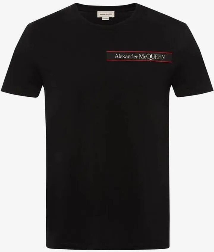 Men's Selvedge Logo Tape Detail T-Shirt In Black