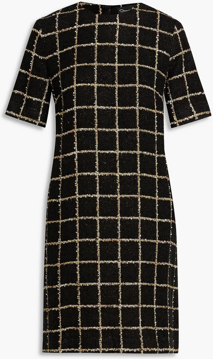 Metallic checked bouclé-tweed mini dress
