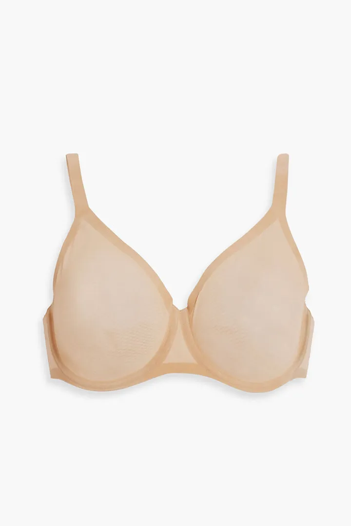 Velvet-trimmed stretch-tulle underwired bra