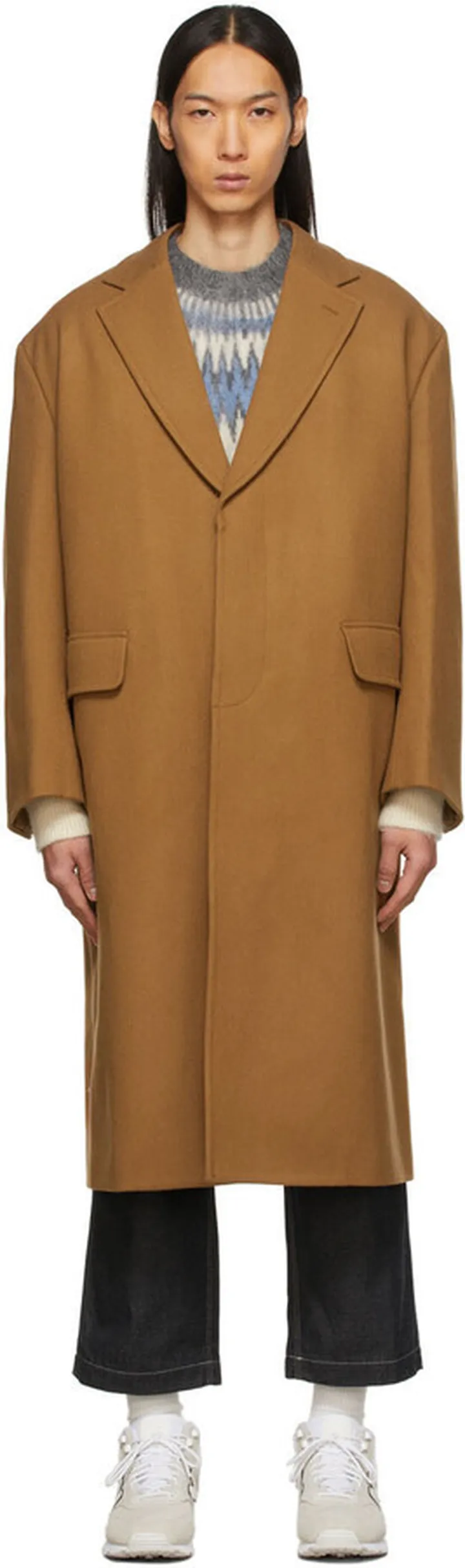 Junya Watanabe Tan Knit Detail Wool Coat