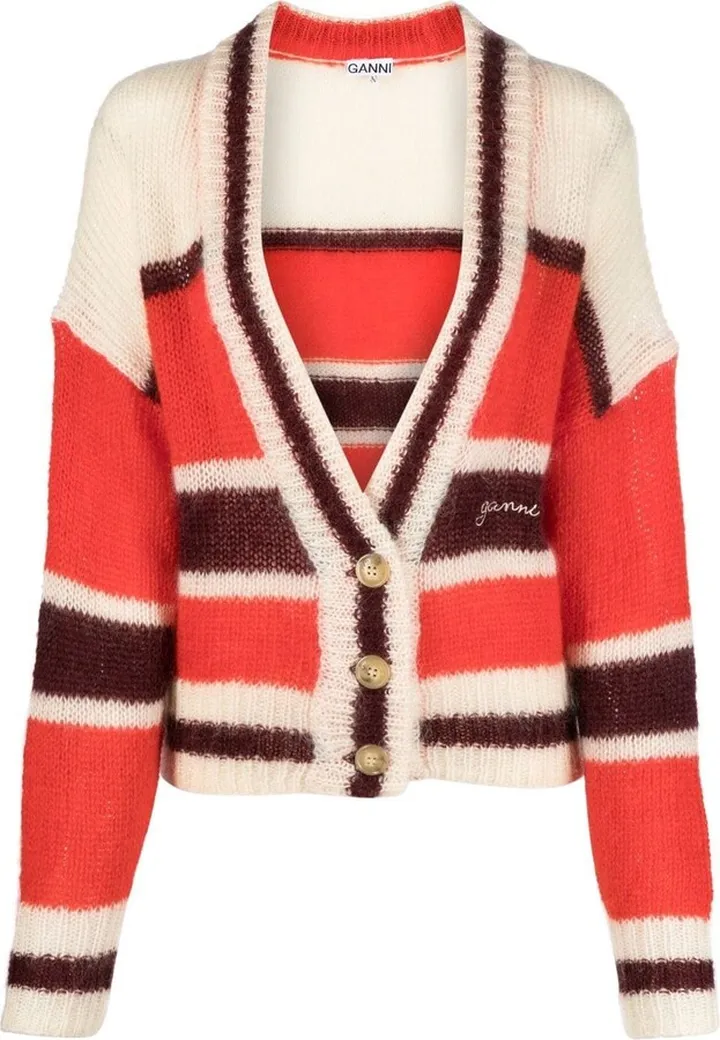 striped V-neck cardigan