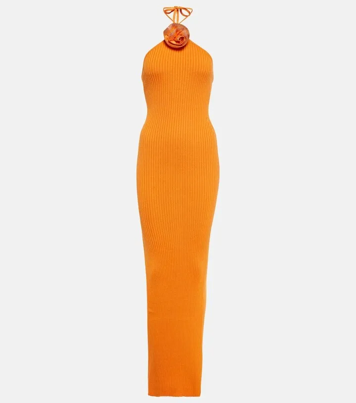 Crystal-embellished halterneck maxi dress