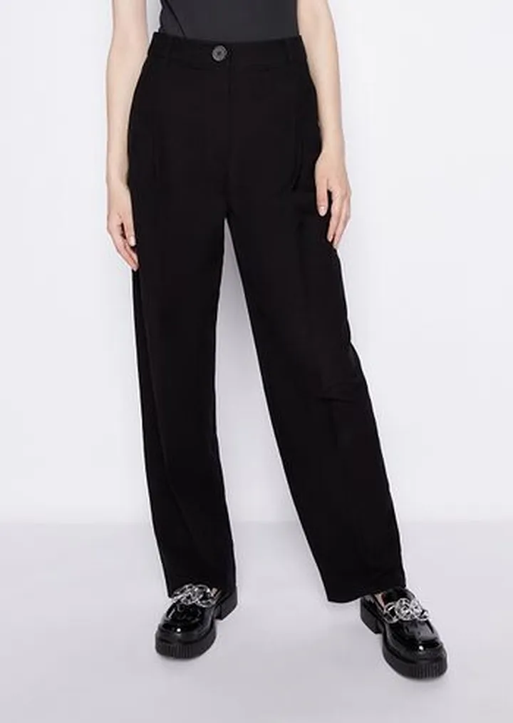 High waisted fluid viscose twill straight leg pants