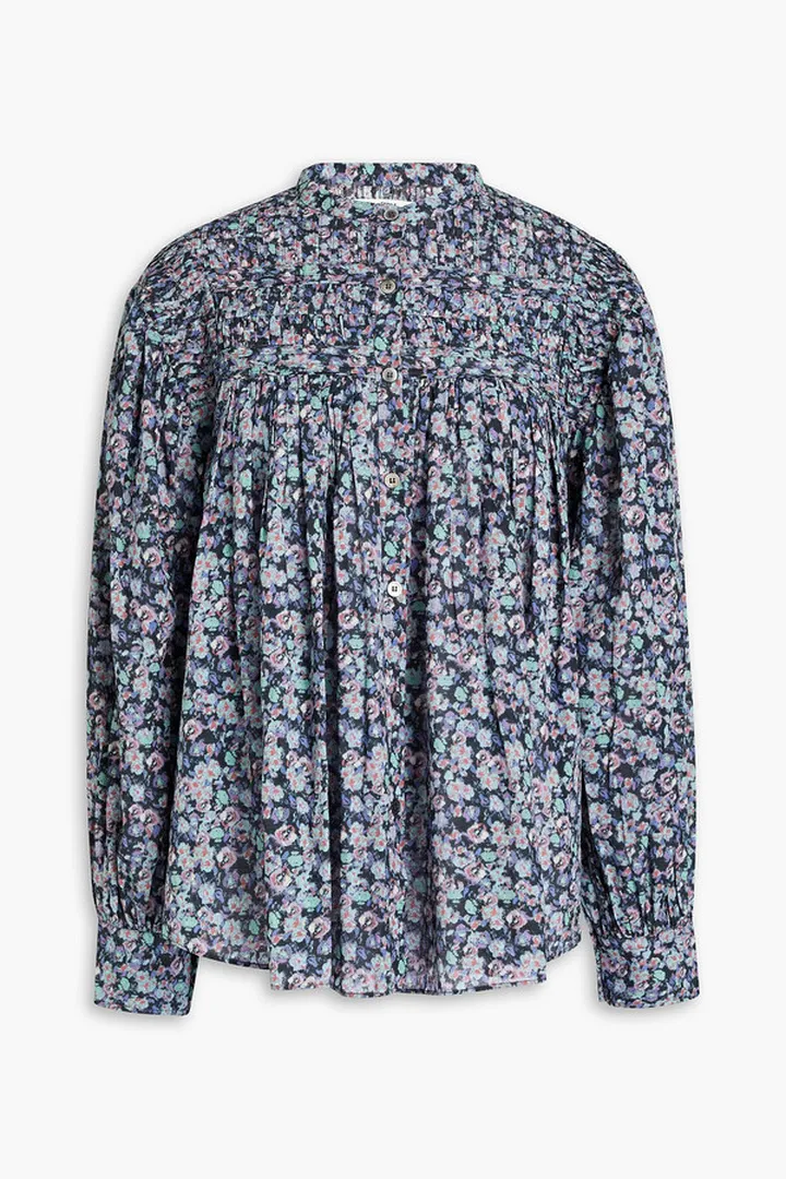Plalia pleated floral-print cotton blouse