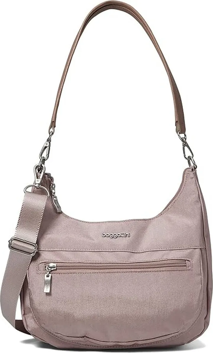 Baggallini Modern Pocket Half Moon Bag (Blush Shimmer) Handbags