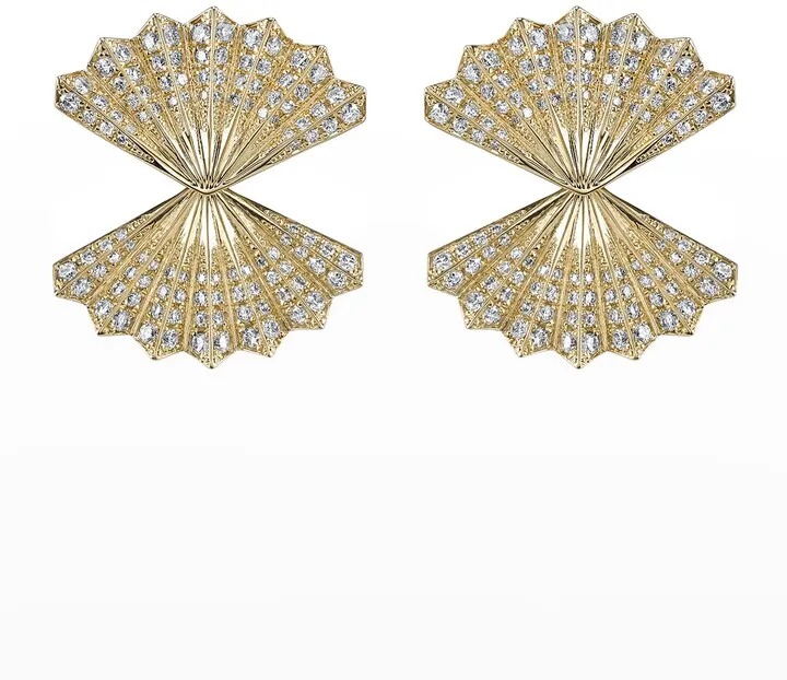 18k Yellow Gold Diamond Double Fan Earrings
