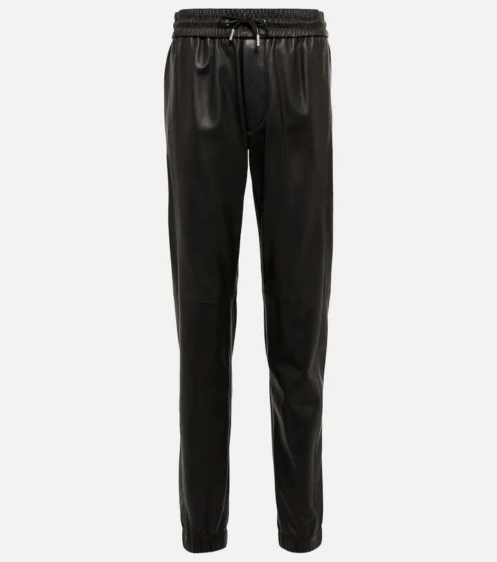 High-rise leather drawstring pants