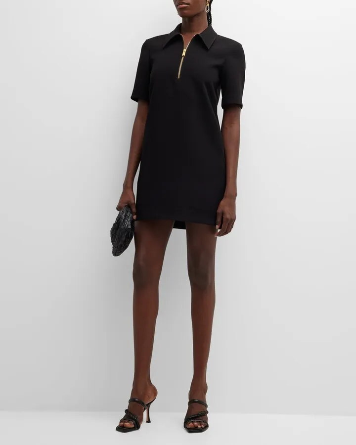 Short-Sleeve Crepe Polo Shift Dress