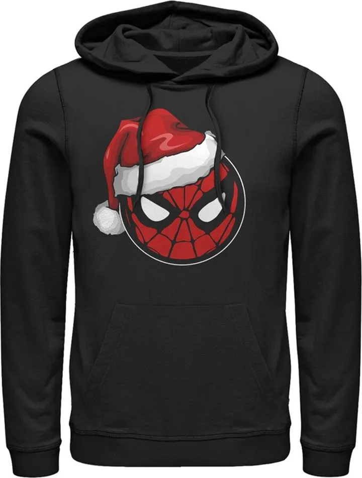 Men's Marvel Christmas Spider-Man Santa Hat Pull Over Hoodie - Black - 3X Large