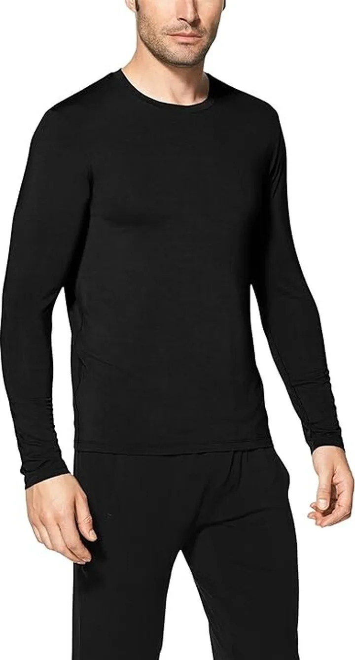 Tommy John Second Skin Lounge Long Sleeve Crew Neck Tee (Black) Men's Pajama