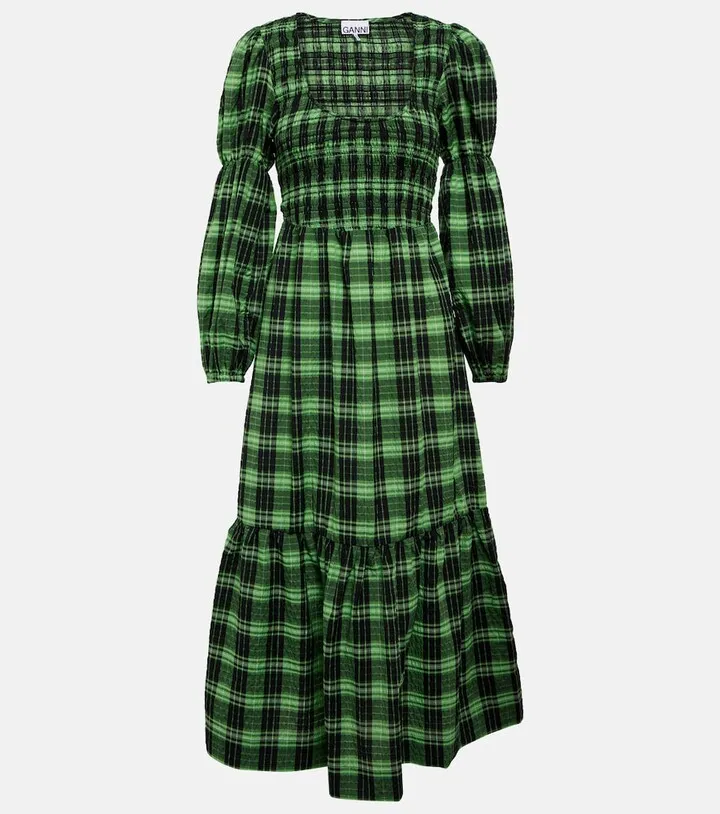 Checked seersucker midi dress