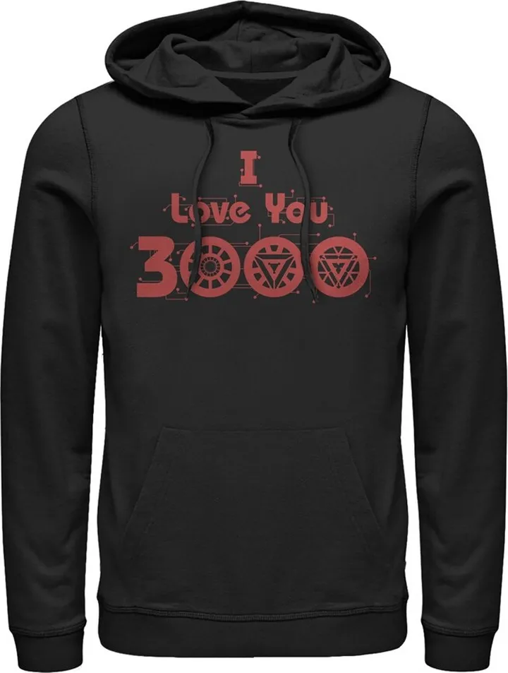 Men's Marvel Love You 3000 Iron Man Icons Pull Over Hoodie - Black - Medium