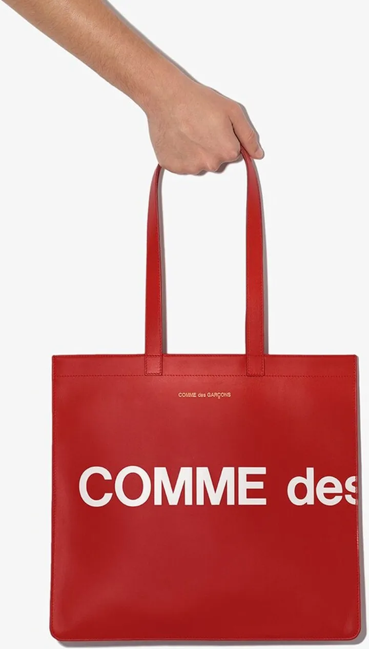 Red Logo Leather Tote Bag