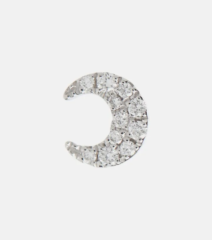 Diamond Moon Small 18kt white gold single earrings with white diamonds