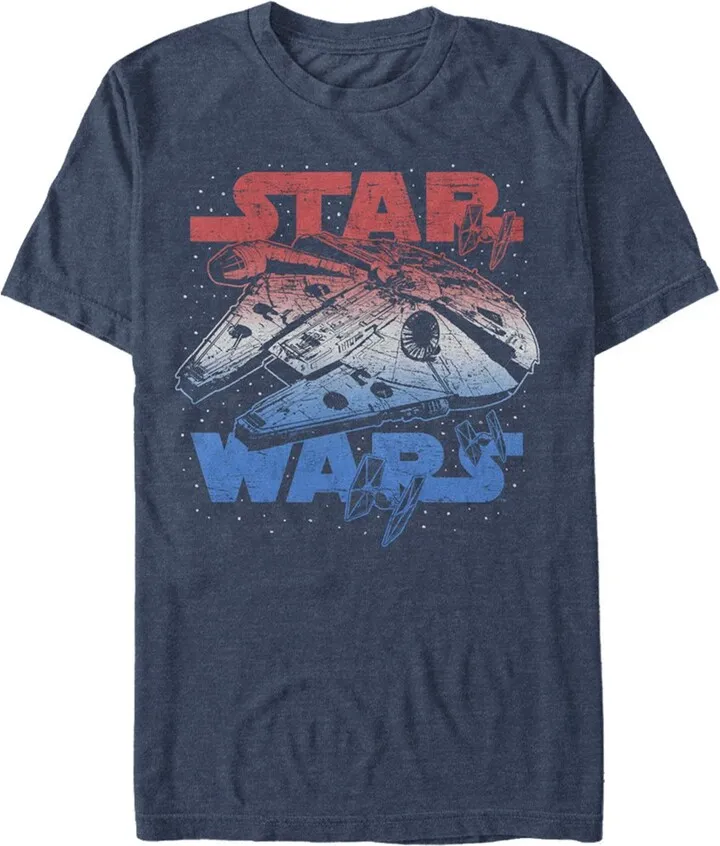 Men's Star Wars Patriotic Vintage Millennium Falcon T-Shirt - Navy Blue Heather - Small