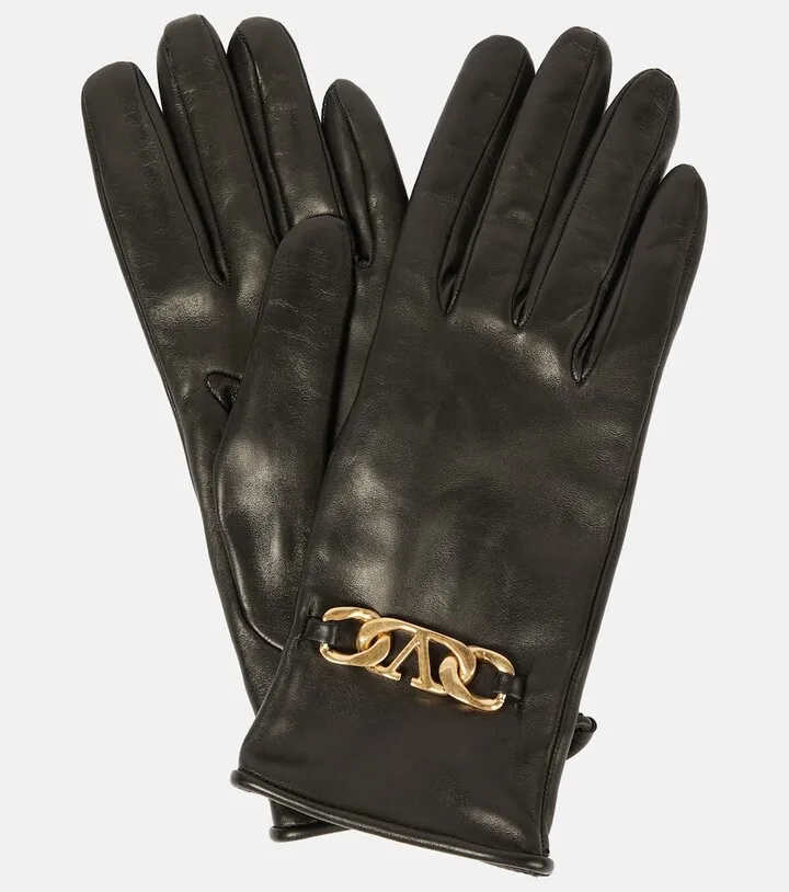 VLogo leather gloves