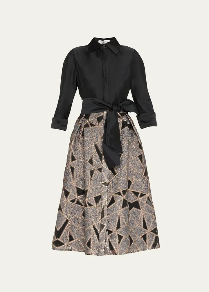 Abstract Jacquard Button-Down Cocktail Dress