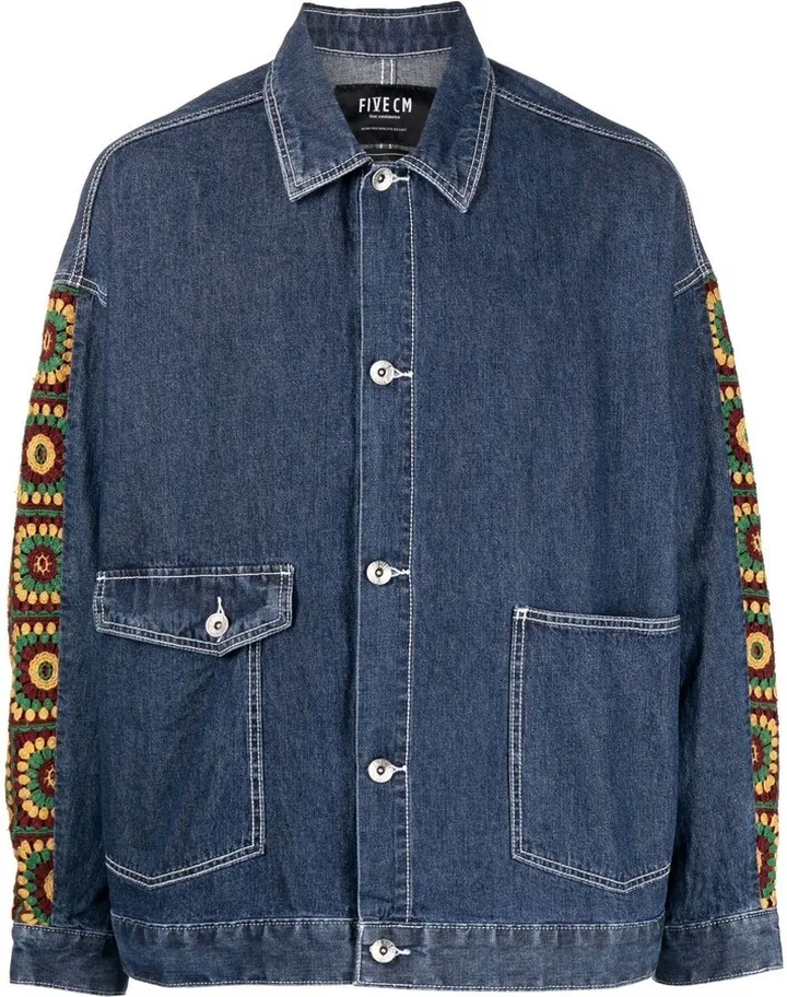 Crochet-Sleeve Denim Jacket