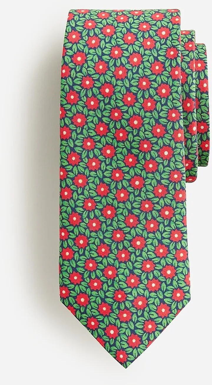 Italian silk-cotton blend tie in floral print