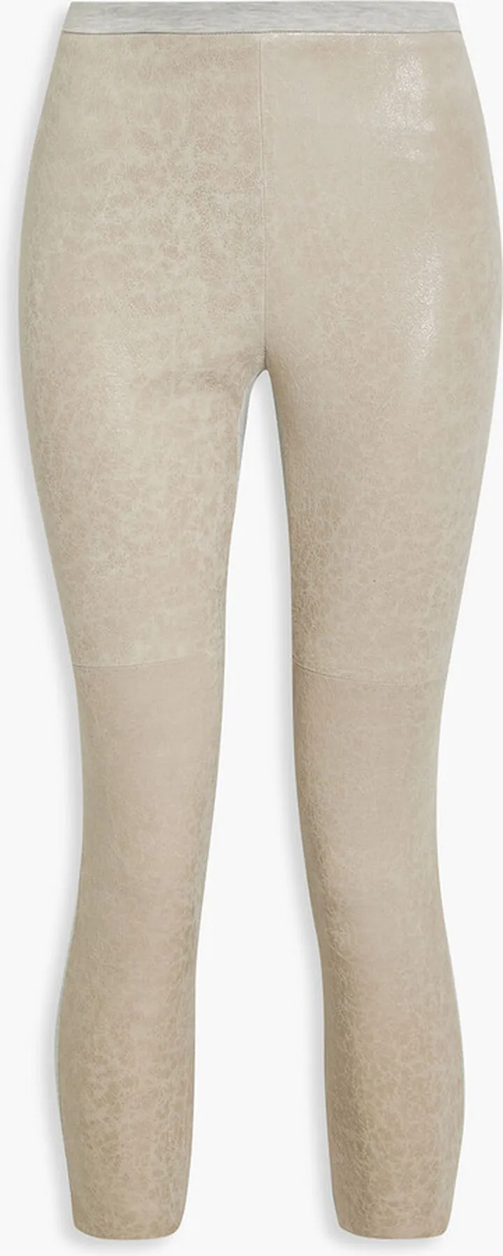 Cropped jersey-paneled cracked suede leggings