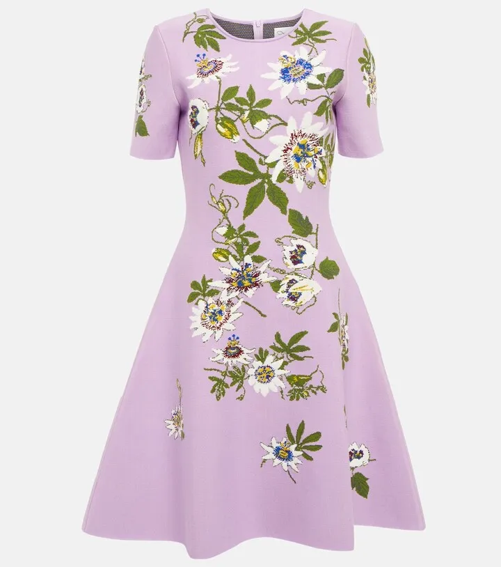 Floral jacquard knit minidress
