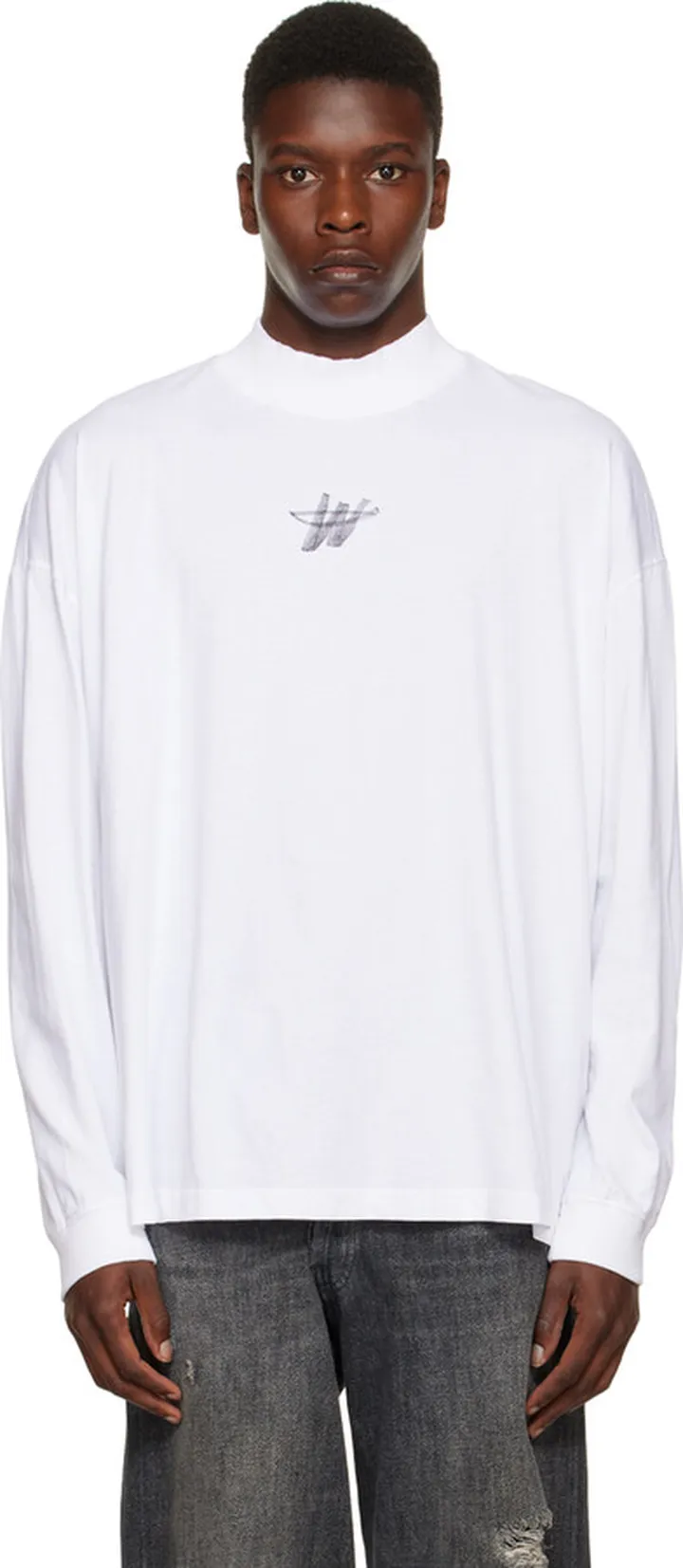 We11done White High Neck Long Sleeve T-Shirt