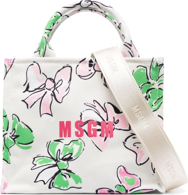 Bow-Print Cotton Tote Bag