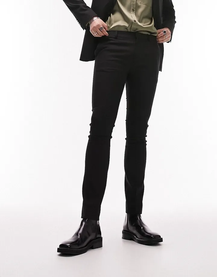 Topman stretch super skinny textured suit pants in black