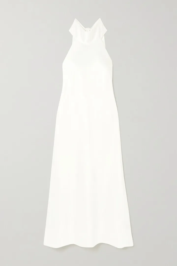 Galvan - Sienna Halterneck Satin Midi Dress - White