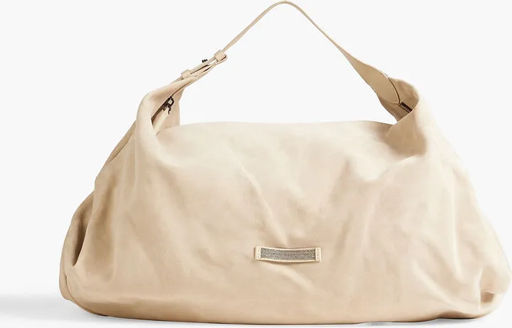 Bead-embellished suede tote