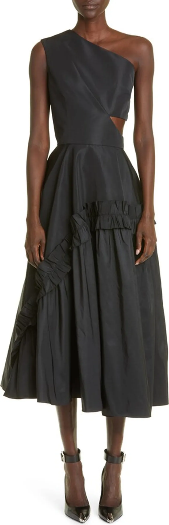 Ruffle One-Shoulder Faille Dress