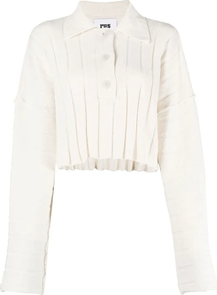 Cropped Long-Sleeve Knit Polo