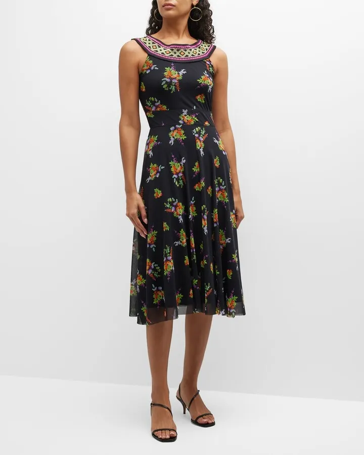 Floral Printed Tulle Midi Dress