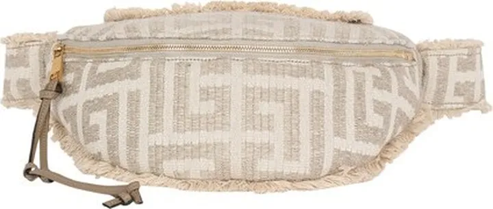 Monogrammed raffia belt bag