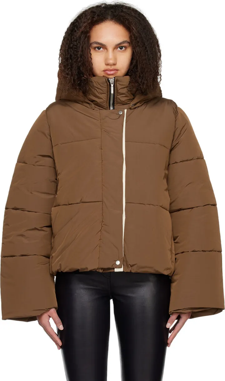 Rhude Brown Hooded Puffer Jacket