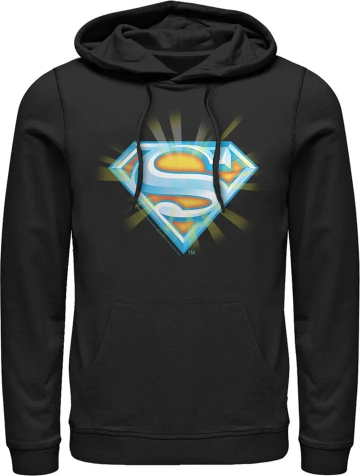 Men's Superman Glowing Shield Logo Pull Over Hoodie - Black - Medium