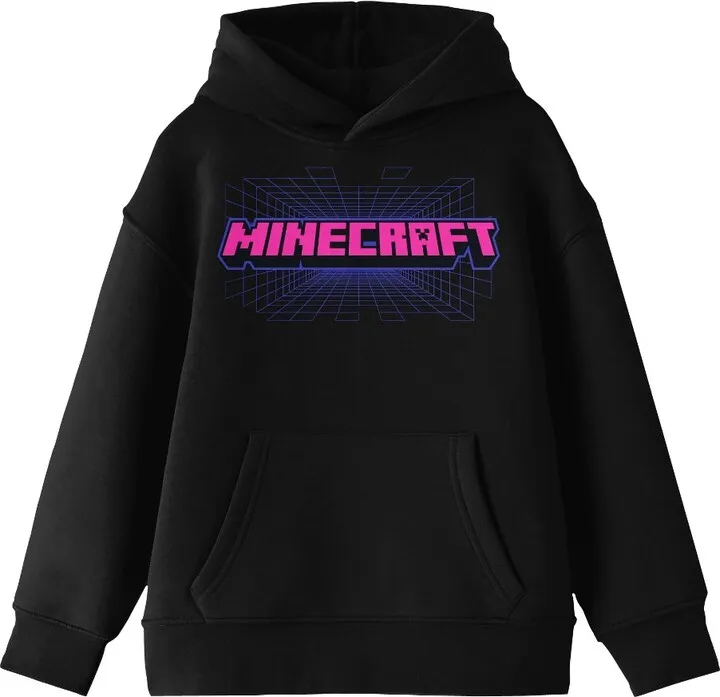 Minecraft Pink Text Logo Boy’s Black Sweatshirt-XS