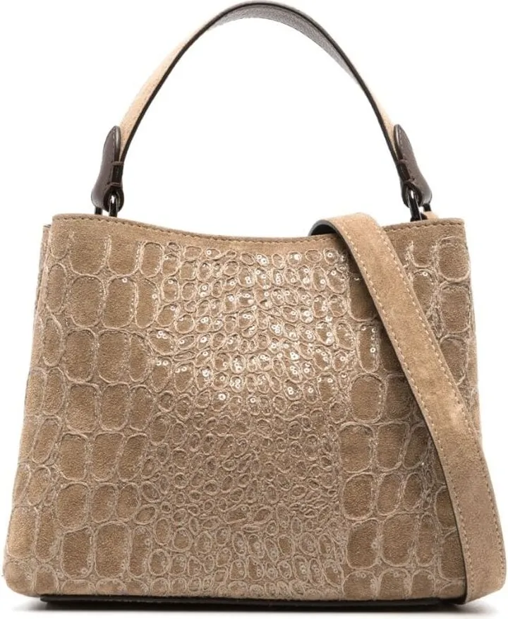 Crocodile-Effect Suede Tote Bag