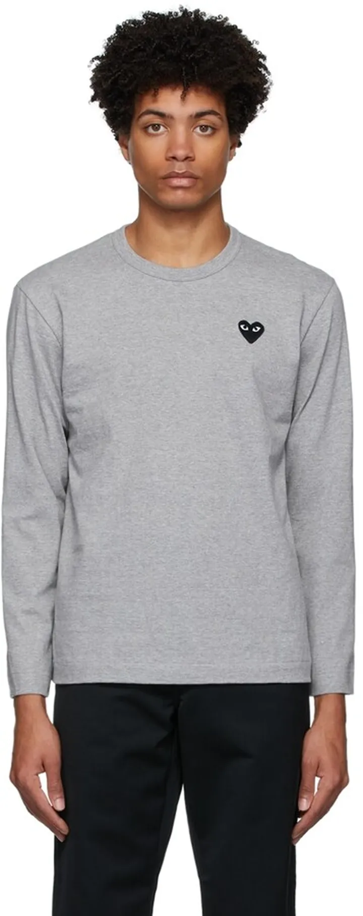 Comme des Garçons Play Grey & Black Heart Patch Long Sleeve T-Shirt