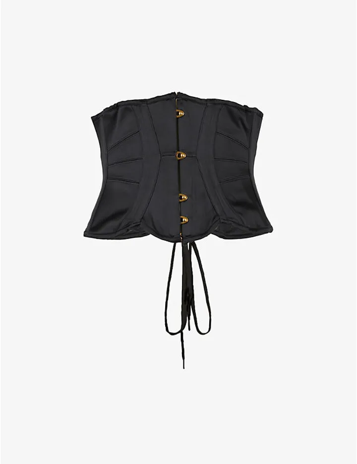 Womens Black Damson ace-up Satin Corset