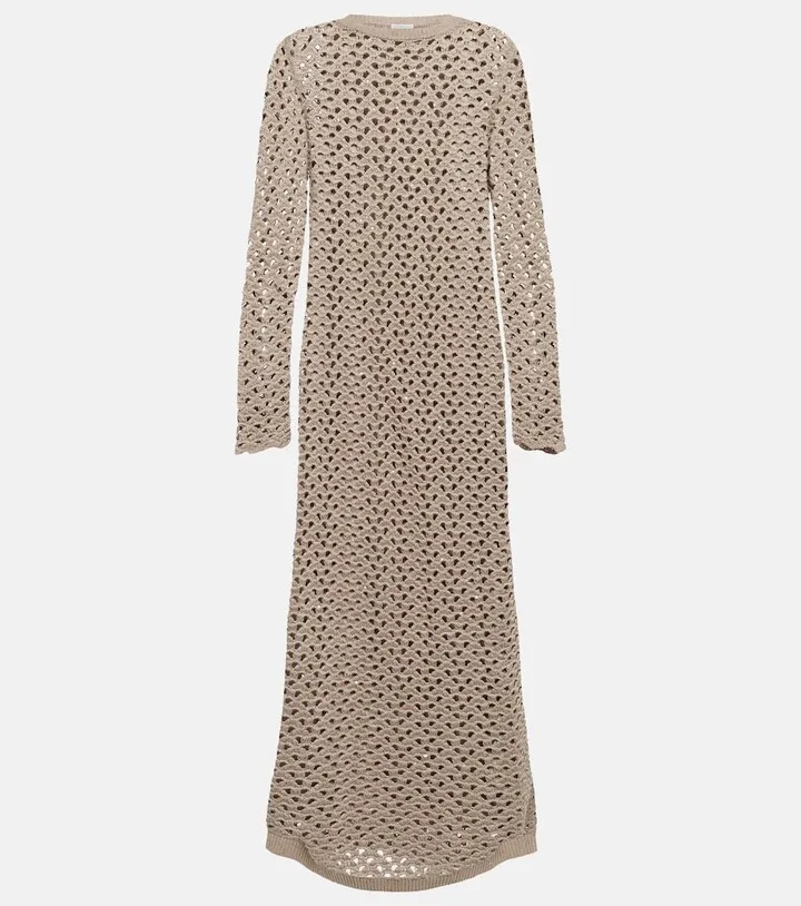 Cotton-blend crochet maxi dress
