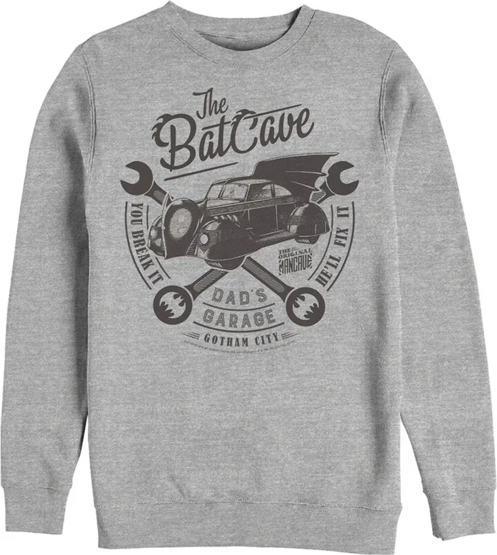 Men's Batman Bat Cave Dad's Garage Sweatshirt - Athletic Heather - Small