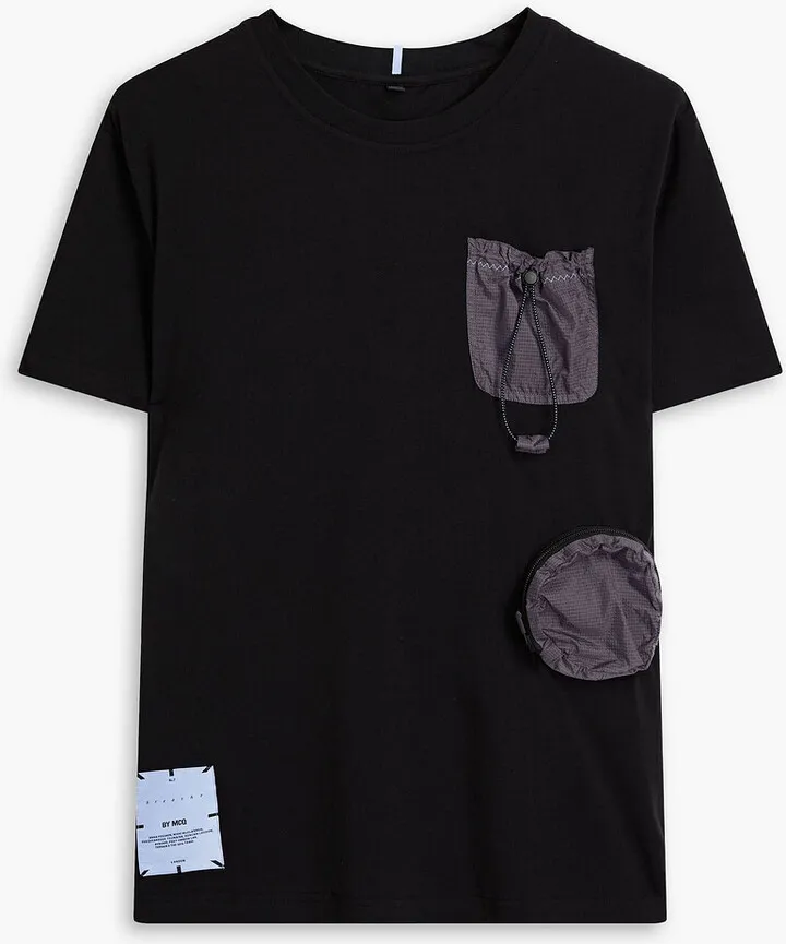 Ripstop-trimmed appliquéd cotton-blend jersey T-shirt