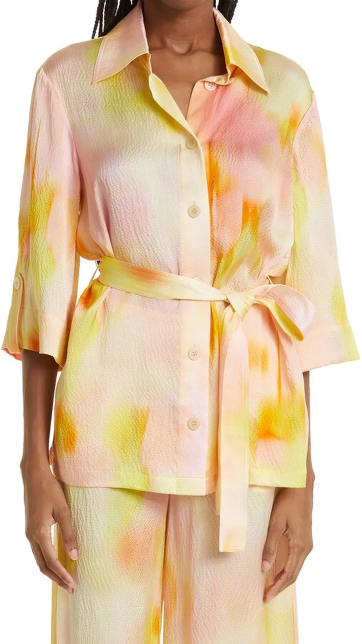 Zelda Tie Dye Belted Silk Tunic Blouse