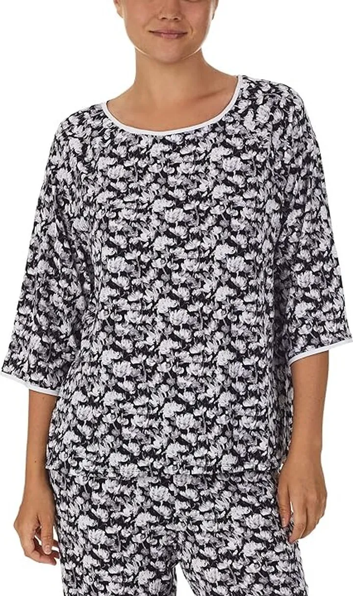 Donna Karan Sleep Top (Black Floral) Women's Pajama