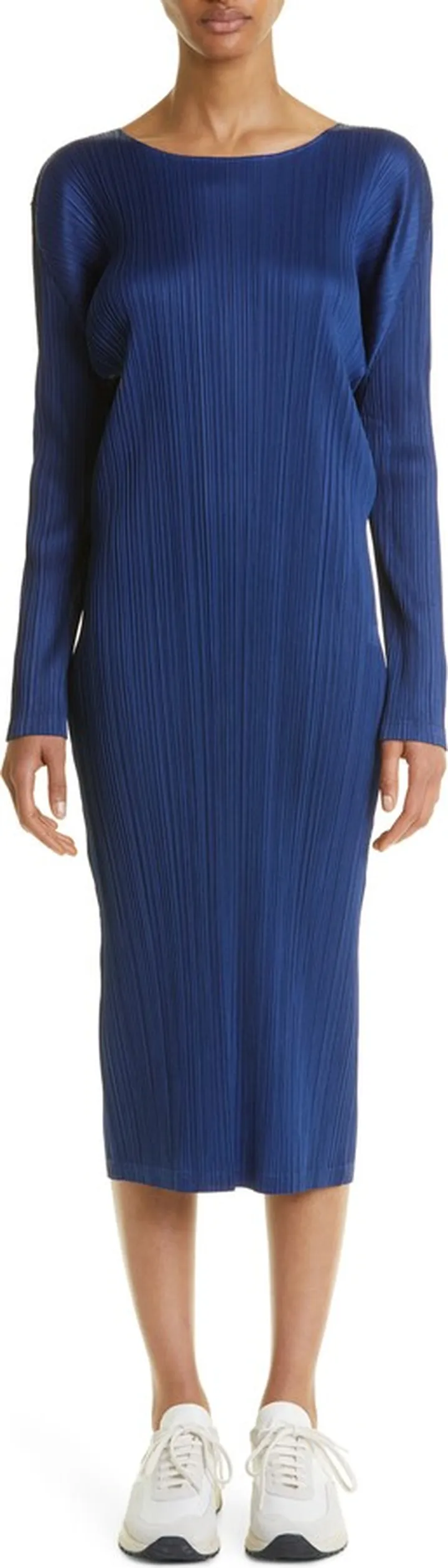 Pleated Long Sleeve Midi Dress